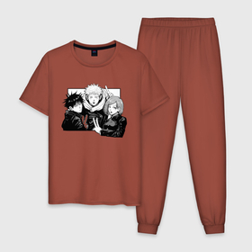 Мужская пижама хлопок с принтом Магическая битва Фушигура Ита в Екатеринбурге, 100% хлопок | брюки и футболка прямого кроя, без карманов, на брюках мягкая резинка на поясе и по низу штанин
 | Тематика изображения на принте: anime | fushigura | jujutsu kaisen | megumi | satoru gojo | аниме | гото | итадори юдзи | кугисаки | магическая битва | мегуми | нобара | сатору гедзе | сатору годжи | сатору годжо | сатору годзе | сатору гото | фушигура
