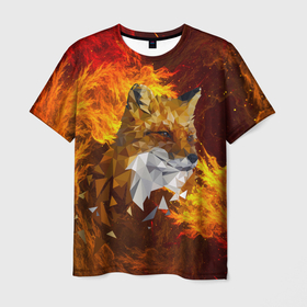 Мужская футболка 3D с принтом Огненный Лис в Белгороде, 100% полиэфир | прямой крой, круглый вырез горловины, длина до линии бедер | animal | fire | fox | texture | битва огней | животные | лис | лиса | огонь | пламя | стихия | текстура