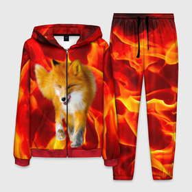 Мужской костюм 3D с принтом Fire Fox в Екатеринбурге, 100% полиэстер | Манжеты и пояс оформлены тканевой резинкой, двухслойный капюшон со шнурком для регулировки, карманы спереди | animal | fire | fox | texture | битва огней | животные | лис | лиса | огонь | пламя | стихия | текстура