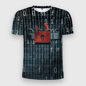 Мужская футболка 3D спортивная с принтом Цифровой Код в Новосибирске, 100% полиэстер с улучшенными характеристиками | приталенный силуэт, круглая горловина, широкие плечи, сужается к линии бедра | Тематика изображения на принте: anonim | code | it | technology | аноним | замки | код | технологии | цифры