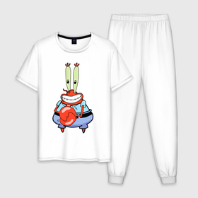 Мужская пижама хлопок с принтом Мистер Крабс в Новосибирске, 100% хлопок | брюки и футболка прямого кроя, без карманов, на брюках мягкая резинка на поясе и по низу штанин
 | mister crabs | sponge bob | губка боб | мистер крабс