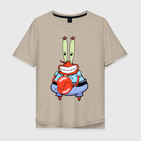 Мужская футболка хлопок Oversize с принтом Мистер Крабс в Кировске, 100% хлопок | свободный крой, круглый ворот, “спинка” длиннее передней части | mister crabs | sponge bob | губка боб | мистер крабс