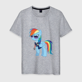 Мужская футболка хлопок с принтом Pony - Rainbow Dash в Белгороде, 100% хлопок | прямой крой, круглый вырез горловины, длина до линии бедер, слегка спущенное плечо. | applejack | friendship | mylittlepony | rainbow dash | twilight sparkle | waifu | вайфу | дружба это магия | кони | моя маленькая пони | мультфильм | пони | радуга | ренбоу деш | эплджек