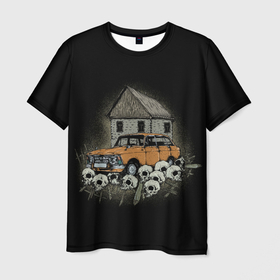 Мужская футболка 3D с принтом Истребитель дачников в Кировске, 100% полиэфир | прямой крой, круглый вырез горловины, длина до линии бедер | автомобиль | дом | русская машина | таз | череп