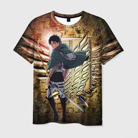 Мужская футболка 3D с принтом Грозный солдат Эрен в Тюмени, 100% полиэфир | прямой крой, круглый вырез горловины, длина до линии бедер | аниме | атака титанов. | развед отряд | титан | эрен йегер
