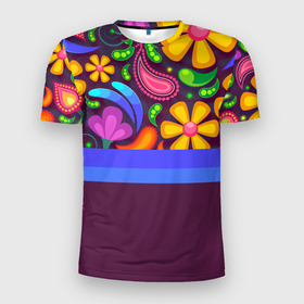 Мужская футболка 3D спортивная с принтом Мультяшные Цветы в Санкт-Петербурге, 100% полиэстер с улучшенными характеристиками | приталенный силуэт, круглая горловина, широкие плечи, сужается к линии бедра | линии | минимализм | мультяшные цветы | полосы | рисунок | узоры | цветы