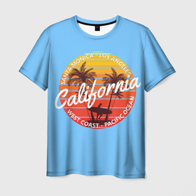 Мужская футболка 3D с принтом Калифорния в Кировске, 100% полиэфир | прямой крой, круглый вырез горловины, длина до линии бедер | Тематика изображения на принте: калифорния california сша usa америка лето лосанджелес  лето