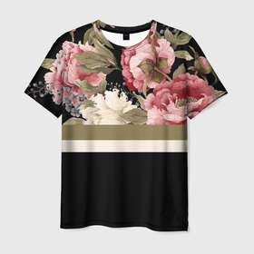 Мужская футболка 3D с принтом Розы , 100% полиэфир | прямой крой, круглый вырез горловины, длина до линии бедер | линии | листья | полосы | природа | растение | рисунок | розы | цветы