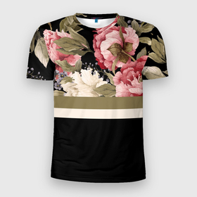 Мужская футболка 3D спортивная с принтом Розы , 100% полиэстер с улучшенными характеристиками | приталенный силуэт, круглая горловина, широкие плечи, сужается к линии бедра | Тематика изображения на принте: линии | листья | полосы | природа | растение | рисунок | розы | цветы