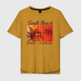 Мужская футболка хлопок Oversize с принтом Майами - Флорида в Курске, 100% хлопок | свободный крой, круглый ворот, “спинка” длиннее передней части | лето | майами | море | сша | флорида
