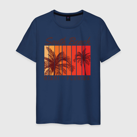 Мужская футболка хлопок с принтом Майами - Флорида в Белгороде, 100% хлопок | прямой крой, круглый вырез горловины, длина до линии бедер, слегка спущенное плечо. | лето | майами | море | сша | флорида