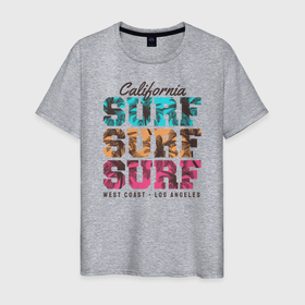 Мужская футболка хлопок с принтом Surf в Курске, 100% хлопок | прямой крой, круглый вырез горловины, длина до линии бедер, слегка спущенное плечо. | surf | usa | калифорния | лето | море