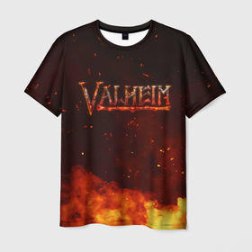 Мужская футболка 3D с принтом Valheim огненный лого в Новосибирске, 100% полиэфир | прямой крой, круглый вырез горловины, длина до линии бедер | fantasy | mmo | valheim | valve | валхейм | вальхейм | викинги | выживалка | игра | королевская битва | ммо | ролевая игра | фэнтази