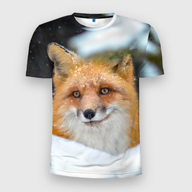 Мужская футболка 3D спортивная с принтом Лисичка на сугробе , 100% полиэстер с улучшенными характеристиками | приталенный силуэт, круглая горловина, широкие плечи, сужается к линии бедра | fox | foxy | животное | звери | лиса | лисенок | лисичка | милая | рыжая | фокс