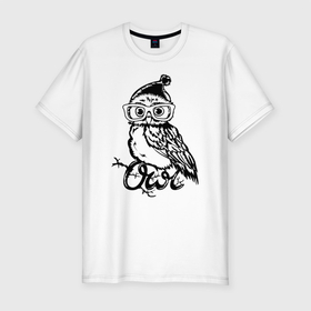 Мужская футболка хлопок Slim с принтом Сова на ветке в Санкт-Петербурге, 92% хлопок, 8% лайкра | приталенный силуэт, круглый вырез ворота, длина до линии бедра, короткий рукав | Тематика изображения на принте: owl | owls | сова | совушка | совы | филин | фраза | юмор