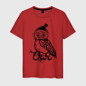 Мужская футболка хлопок с принтом Сова на ветке в Санкт-Петербурге, 100% хлопок | прямой крой, круглый вырез горловины, длина до линии бедер, слегка спущенное плечо. | Тематика изображения на принте: owl | owls | сова | совушка | совы | филин | фраза | юмор