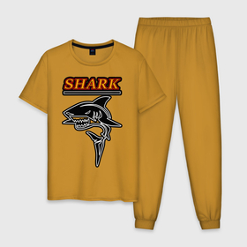 Мужская пижама хлопок с принтом Shark в Новосибирске, 100% хлопок | брюки и футболка прямого кроя, без карманов, на брюках мягкая резинка на поясе и по низу штанин
 | fish | shark | акула | морской хищник | рыба | хищник