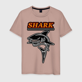 Мужская футболка хлопок с принтом Shark в Екатеринбурге, 100% хлопок | прямой крой, круглый вырез горловины, длина до линии бедер, слегка спущенное плечо. | fish | shark | акула | морской хищник | рыба | хищник