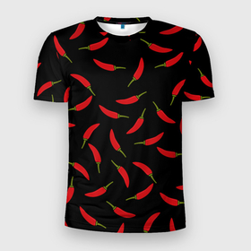Мужская футболка 3D спортивная с принтом Chili peppers в Белгороде, 100% полиэстер с улучшенными характеристиками | приталенный силуэт, круглая горловина, широкие плечи, сужается к линии бедра | Тематика изображения на принте: chili peppers | горячий | еда | овощ | острый | перец чили | узор