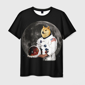 Мужская футболка 3D с принтом Доги Космонавт в Новосибирске, 100% полиэфир | прямой крой, круглый вырез горловины, длина до линии бедер | doge | earth | mars | meme | moon | nasa | space | star | usa | америка | гагарин | доги | животные | звезда | земля | корги | космонавт | космос | луна | марс | мем | наса | планета | прикол | собака | сша | флаг