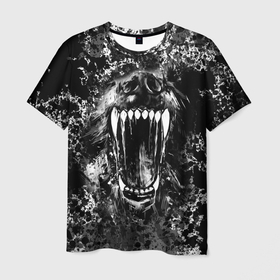 Мужская футболка 3D с принтом Волчья пасть в Петрозаводске, 100% полиэфир | прямой крой, круглый вырез горловины, длина до линии бедер | волк | волчья пасть | животные | зубы | оскал | рык | собака