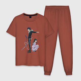 Мужская пижама хлопок с принтом Бездомный Бог в Санкт-Петербурге, 100% хлопок | брюки и футболка прямого кроя, без карманов, на брюках мягкая резинка на поясе и по низу штанин
 | anime | kawaii | manga | noragami | waifuu | аниме | бездомный бог | вайфу | манга