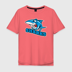 Мужская футболка хлопок Oversize с принтом Sharks , 100% хлопок | свободный крой, круглый ворот, “спинка” длиннее передней части | shark | sharks | агрессивный | акула | хищник