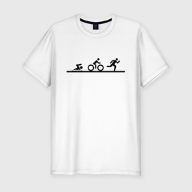 Мужская футболка хлопок Slim с принтом Троеборье в Петрозаводске, 92% хлопок, 8% лайкра | приталенный силуэт, круглый вырез ворота, длина до линии бедра, короткий рукав | ironman | tri | triathlon | бег | велосипед | велоспорт | выносливость | мультиспорт | плавание | сила | скорость | спорт | три | триатлон | троеборье | цикличный
