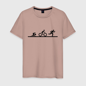 Мужская футболка хлопок с принтом Троеборье в Петрозаводске, 100% хлопок | прямой крой, круглый вырез горловины, длина до линии бедер, слегка спущенное плечо. | ironman | tri | triathlon | бег | велосипед | велоспорт | выносливость | мультиспорт | плавание | сила | скорость | спорт | три | триатлон | троеборье | цикличный