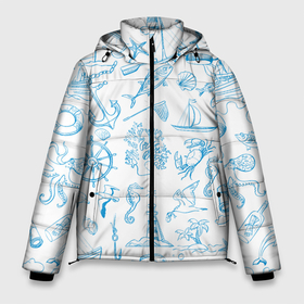 Мужская зимняя куртка 3D с принтом Морская тема в Тюмени, верх — 100% полиэстер; подкладка — 100% полиэстер; утеплитель — 100% полиэстер | длина ниже бедра, свободный силуэт Оверсайз. Есть воротник-стойка, отстегивающийся капюшон и ветрозащитная планка. 

Боковые карманы с листочкой на кнопках и внутренний карман на молнии. | бескозырка | корабль | кораллы | краб | лодка | маяк | море | морская звезда | морская тема | морской набор | океан | отпуск | пальмы | парусник | приключение | путешествие | рыболовный крючок | рыбы