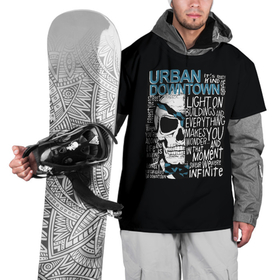 Накидка на куртку 3D с принтом URBAN Downtown в Белгороде, 100% полиэстер |  | hell | skull | ад | скелет | ужасы | череп | черепушка