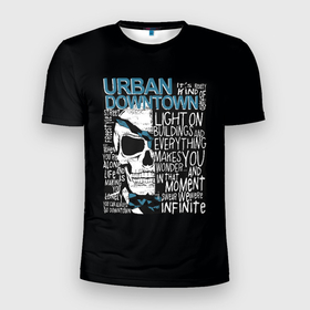 Мужская футболка 3D спортивная с принтом URBAN Downtown в Белгороде, 100% полиэстер с улучшенными характеристиками | приталенный силуэт, круглая горловина, широкие плечи, сужается к линии бедра | hell | skull | ад | скелет | ужасы | череп | черепушка