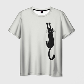 Мужская футболка 3D с принтом Испуганный кот в Санкт-Петербурге, 100% полиэфир | прямой крой, круглый вырез горловины, длина до линии бедер | animal | beast | cat | claws | fright | frightened | kitten | look | surprise | surprised | взгляд | животное | зверь | испуг | испуганный | когти | кот | котенок | кошка | удивление | удивленный