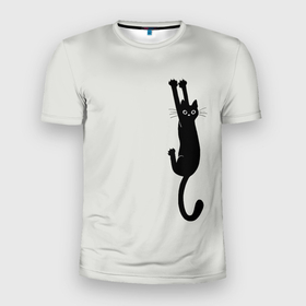 Мужская футболка 3D спортивная с принтом Испуганный кот в Новосибирске, 100% полиэстер с улучшенными характеристиками | приталенный силуэт, круглая горловина, широкие плечи, сужается к линии бедра | Тематика изображения на принте: animal | beast | cat | claws | fright | frightened | kitten | look | surprise | surprised | взгляд | животное | зверь | испуг | испуганный | когти | кот | котенок | кошка | удивление | удивленный