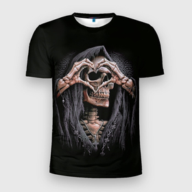 Мужская футболка 3D спортивная с принтом Skull Love , 100% полиэстер с улучшенными характеристиками | приталенный силуэт, круглая горловина, широкие плечи, сужается к линии бедра | любовь | мрак | сердечко | сердце | скелет | тьма | череп