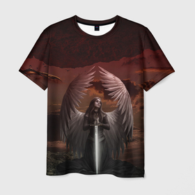 Мужская футболка 3D с принтом Архангел в Тюмени, 100% полиэфир | прямой крой, круглый вырез горловины, длина до линии бедер | ангел | архангел | девушка | крылья | меч