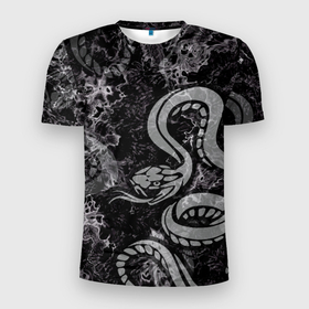 Мужская футболка 3D Slim с принтом COBRA RAGE в Тюмени, 100% полиэстер с улучшенными характеристиками | приталенный силуэт, круглая горловина, широкие плечи, сужается к линии бедра | животные | злой | змея | кобра | текстура | ярость