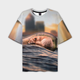 Мужская футболка oversize 3D с принтом Лисенок в бутылке в Санкт-Петербурге,  |  | fox | foxy | животное | звери | лиса | лисенок | лисичка | милая | рыжая | фокс