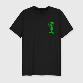 Мужская футболка хлопок Slim с принтом Инопланетянин зеленый в Тюмени, 92% хлопок, 8% лайкра | приталенный силуэт, круглый вырез ворота, длина до линии бедра, короткий рукав | зеленый человек | инопланетянин | инопланетянин в зеленый | инопланетянина | инопланетяночка
