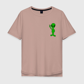 Мужская футболка хлопок Oversize с принтом Инопланетянин зеленый , 100% хлопок | свободный крой, круглый ворот, “спинка” длиннее передней части | зеленый человек | инопланетянин | инопланетянин в зеленый | инопланетянина | инопланетяночка