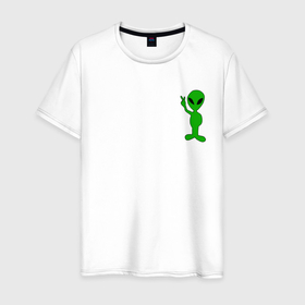 Мужская футболка хлопок с принтом Инопланетянин зеленый , 100% хлопок | прямой крой, круглый вырез горловины, длина до линии бедер, слегка спущенное плечо. | зеленый человек | инопланетянин | инопланетянин в зеленый | инопланетянина | инопланетяночка
