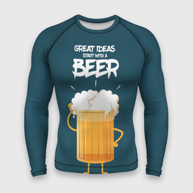 Мужской рашгард 3D с принтом Great Ideas start with a BEER ,  |  | beer | ideas | идеи | минимализм