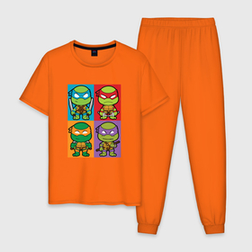 Мужская пижама хлопок с принтом Ninja Turtles в Белгороде, 100% хлопок | брюки и футболка прямого кроя, без карманов, на брюках мягкая резинка на поясе и по низу штанин
 | donatello | leonardo | michelangelo | ninja | pizza | raphael | turtles | донателло | животные | карате | комикс | комиксы | леонардо | микеланджело | мультфильм | мутант | мутанты | ниндзя | пицца | рафаэль | сплинтер | супергерой