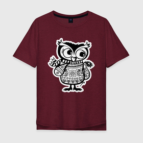 Мужская футболка хлопок Oversize с принтом Совушка с цветочком в Тюмени, 100% хлопок | свободный крой, круглый ворот, “спинка” длиннее передней части | owl | owls | сова | совушка | совы | филин | фраза | юмор