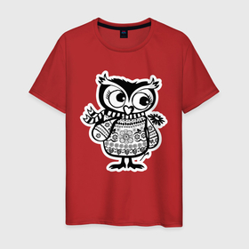 Мужская футболка хлопок с принтом Совушка с цветочком в Белгороде, 100% хлопок | прямой крой, круглый вырез горловины, длина до линии бедер, слегка спущенное плечо. | owl | owls | сова | совушка | совы | филин | фраза | юмор