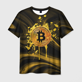 Мужская футболка 3D с принтом Биткоин Крипта в Тюмени, 100% полиэфир | прямой крой, круглый вырез горловины, длина до линии бедер | Тематика изображения на принте: bitcoin | crypto | gold | money | биток | валюта | деньги | золото | криптовалюта