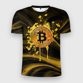 Мужская футболка 3D спортивная с принтом Биткоин Крипта в Тюмени, 100% полиэстер с улучшенными характеристиками | приталенный силуэт, круглая горловина, широкие плечи, сужается к линии бедра | Тематика изображения на принте: bitcoin | crypto | gold | money | биток | валюта | деньги | золото | криптовалюта