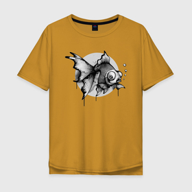 Мужская футболка хлопок Oversize с принтом Рыбка , 100% хлопок | свободный крой, круглый ворот, “спинка” длиннее передней части | золотая рыбка | морское животное | рыба | рыбка | рыбка в пузырьке | черно белая рыбка