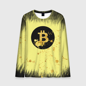 Мужской лонгслив 3D с принтом Gold Bitcoin в Тюмени, 100% полиэстер | длинные рукава, круглый вырез горловины, полуприлегающий силуэт | биткоин | биткоина | биток | валюта | золотая осыпь | золото | крипта | лого | логотип