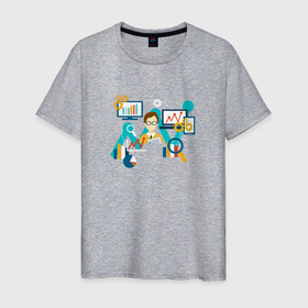 Мужская футболка хлопок с принтом Ученый в Кировске, 100% хлопок | прямой крой, круглый вырез горловины, длина до линии бедер, слегка спущенное плечо. | графики | наука | расчеты | рисунок | ученый | человек